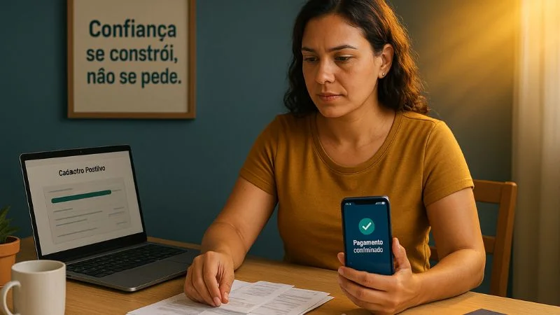Mulher mostrando bom comportamento ao sistema financeiro para aprovar seu cartão de crédito para score baixo!