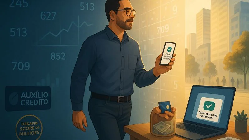 laptop aberto no site da Auxílio Crédito com a frase “melhore seu score agora"