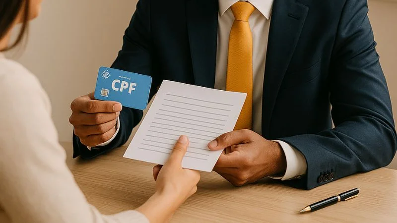 atendimento financeiro com cliente apresentando documentos para análise de crédito