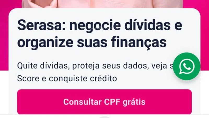 Tela do Serasa mostrando opção de consultar CPF grátis para identificar consultas ao CPF
