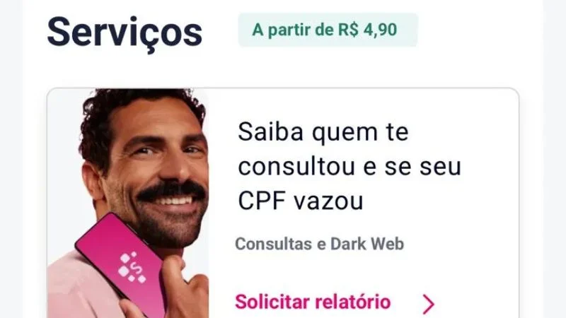 Tela do Serasa mostrando opção para saber quem fez consultas ao CPF e solicitar relatório completo