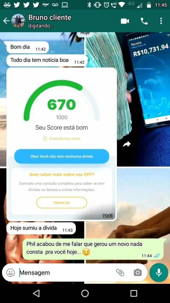 Cliente do Desafio Score de Milhões comemora aumento do score para 670 pontos e fim das dívidas após aplicar o método da Auxílio Crédito.