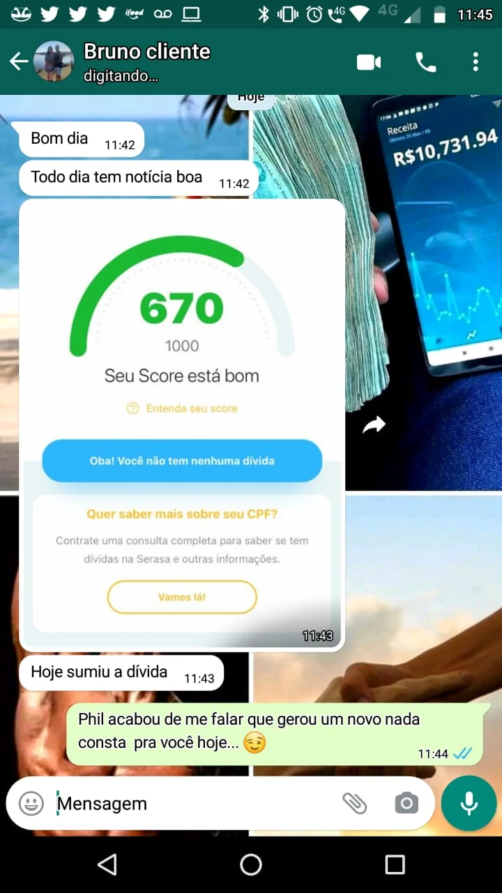 Cliente do Desafio Score de Milhões comemora aumento do score para 670 pontos e fim das dívidas após aplicar o método da Auxílio Crédito.