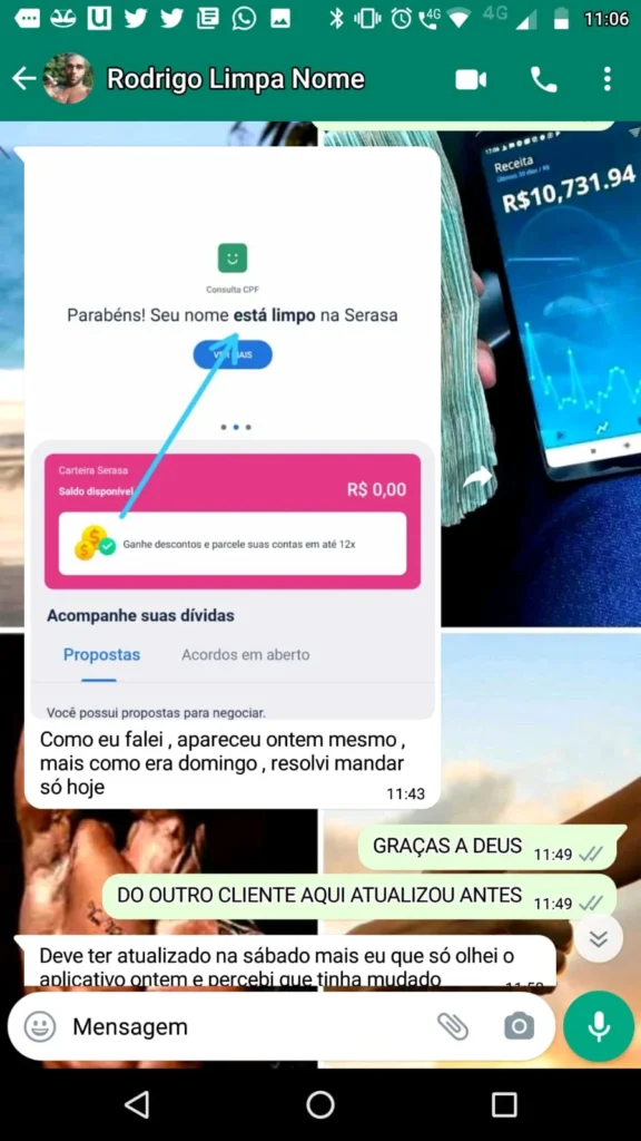 Cliente do Desafio Score de Milhões comemora nome limpo na Serasa após aplicar o método da Auxílio Crédito e eliminar dívidas antigas do CPF.